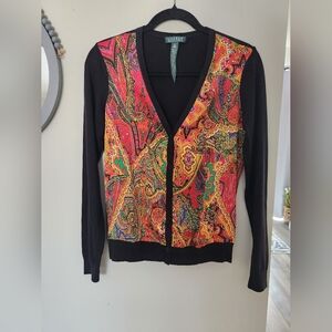 LAUREN RALPH LAUREN Silk Blend Paisley Print Cardigan